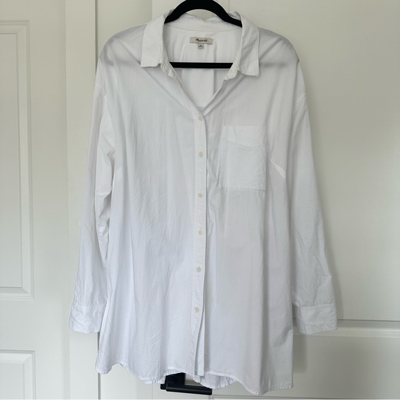 Madewell (2X) Crisp White Cotton Poplin Oversized Relaxed Fit Button Down Shirt - Picture 2 of 8